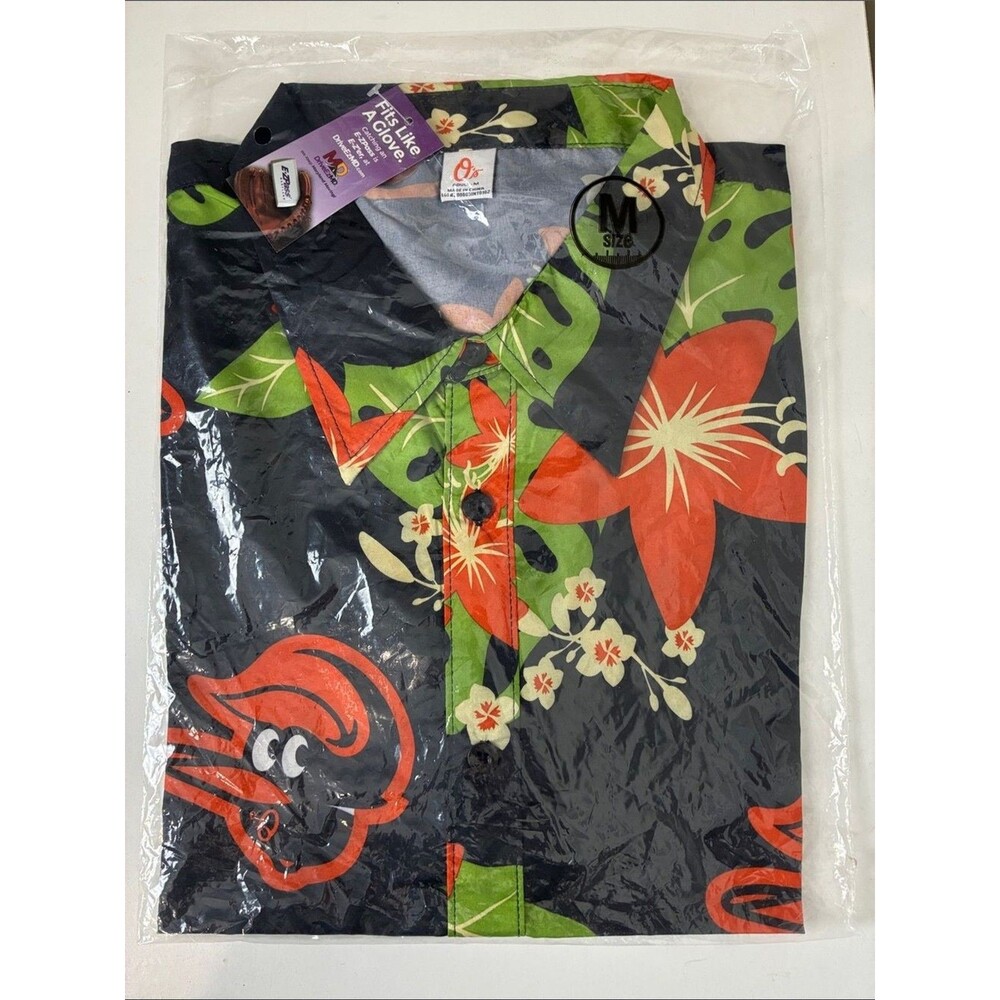 SEALED Baltimore Orioles Giveaway Black Hawaiian Floral Button Front Medium